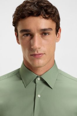 Slim-fit shirt in easy-iron stretch-cotton poplin, Light Green