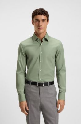Slim-fit shirt in easy-iron stretch-cotton poplin, Light Green