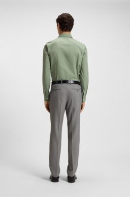 Slim-fit shirt in easy-iron stretch-cotton poplin, Light Green