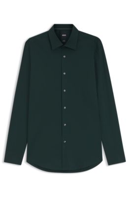 Slim-fit stretch-cotton shirt, Dark Green