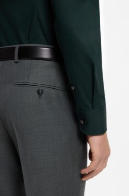 Chemise Slim Fit en popeline de coton stretch facile &agrave; repasser, Vert sombre
