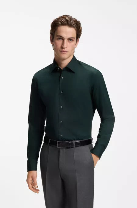 Slim-fit shirt in easy-iron stretch-cotton poplin