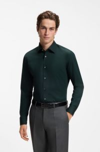 Chemise Slim Fit en popeline de coton stretch facile &agrave; repasser, Vert sombre