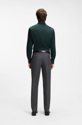 Chemise Slim Fit en popeline de coton stretch facile &agrave; repasser, Vert sombre