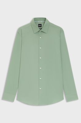 Slim-fit shirt in easy-iron stretch-cotton poplin, Light Green