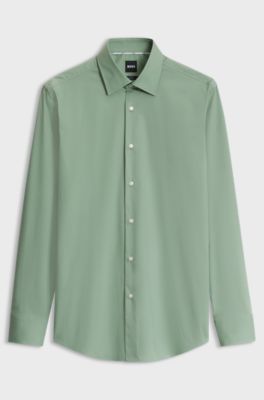 Slim-fit stretch-cotton shirt, Light Green