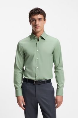 Slim-fit shirt in easy-iron stretch-cotton poplin, Light Green