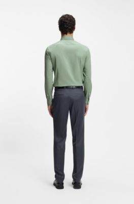 Slim-Fit Hemd aus elastischer Baumwoll-Popeline mit b&uuml;gelleichtem Finish, Hellgr&uuml;n
