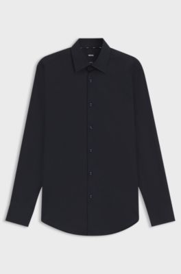 Chemise Slim Fit en popeline de coton stretch facile &agrave; repasser, Bleu fonc&eacute;