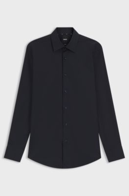 Slim-fit shirt in easy-iron stretch-cotton poplin, Dark Blue