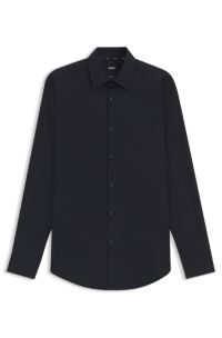 Slim-fit shirt in easy-iron stretch-cotton poplin, Dark Blue