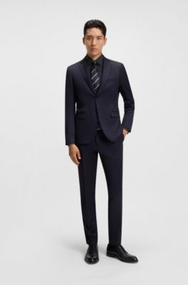 Slim-fit shirt in easy-iron stretch-cotton poplin, Dark Blue