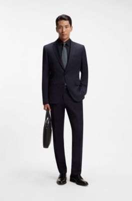 Slim-fit shirt in easy-iron stretch-cotton poplin, Dark Blue