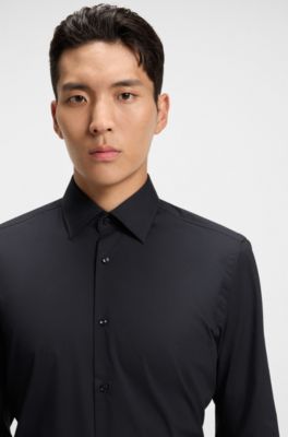 Slim-fit shirt in easy-iron stretch-cotton poplin, Dark Blue