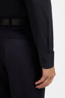 Slim-fit shirt in easy-iron stretch-cotton poplin, Dark Blue