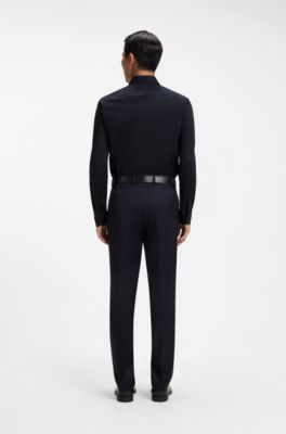 Slim-fit shirt in easy-iron stretch-cotton poplin, Dark Blue