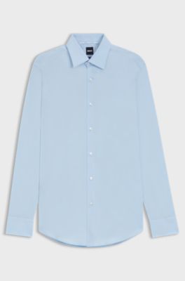 Slim-fit shirt in easy-iron stretch-cotton poplin, Light Blue