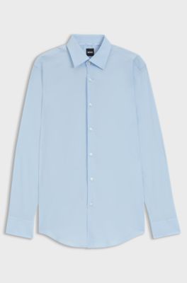 Slim-fit overhemd in gemakkelijk te strijken katoenen popeline met stretch, Lichtblauw