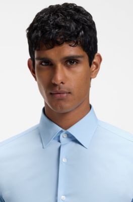 Chemise Slim Fit en popeline de coton stretch facile &agrave; repasser, bleu clair