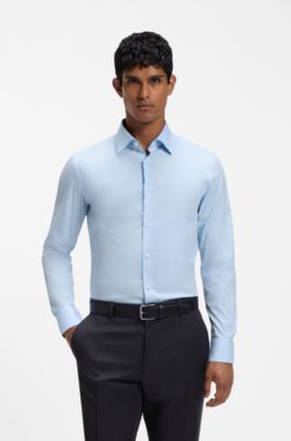Slim-fit shirt in easy-iron stretch-cotton poplin, Light Blue