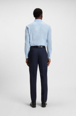 Camisa slim fit en popel&iacute;n de algod&oacute;n el&aacute;stico de planchado f&aacute;cil, Celeste