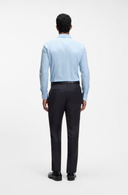 Slim-fit shirt in easy-iron stretch-cotton poplin, Light Blue