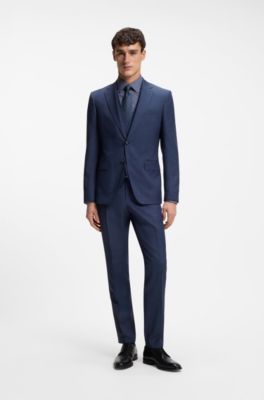 Slim-fit shirt in easy-iron stretch-cotton poplin, Dark Blue
