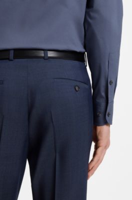 Slim-fit shirt in easy-iron stretch-cotton poplin, Dark Blue