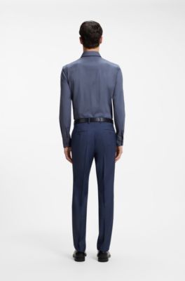 Slim-fit shirt in easy-iron stretch-cotton poplin, Dark Blue