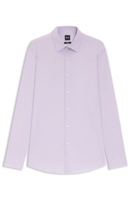 Slim-fit stretch-cotton shirt, Light Purple