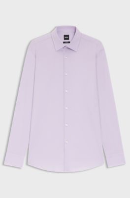 Camisa slim fit en popel&iacute;n de algod&oacute;n el&aacute;stico de planchado f&aacute;cil, Luz p&uacute;rpura