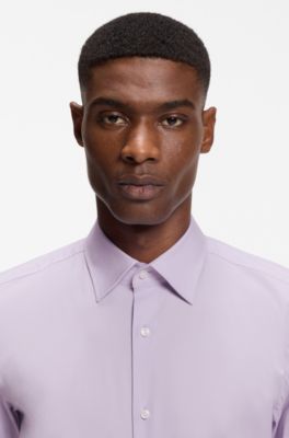 Slim-fit shirt in easy-iron stretch-cotton poplin, Light Purple