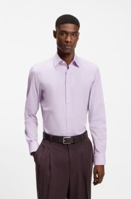 Slim-fit shirt in easy-iron stretch-cotton poplin, Light Purple