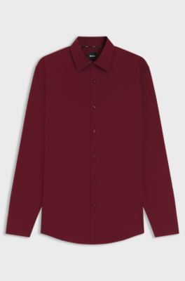 Chemise Slim Fit en popeline de coton stretch facile &agrave; repasser, Rouge sombre