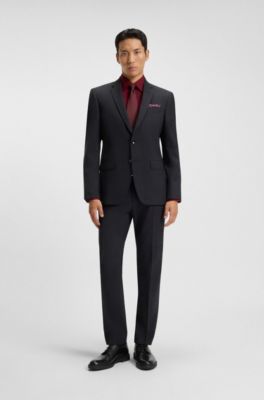 Slim-fit shirt in easy-iron stretch-cotton poplin, Dark Red
