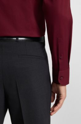 Slim-fit shirt in easy-iron stretch-cotton poplin, Dark Red