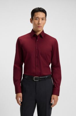 Chemise Slim Fit en popeline de coton stretch facile &agrave; repasser, Rouge sombre