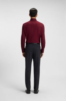 Slim-fit overhemd in gemakkelijk te strijken katoenen popeline met stretch, Donkerrood