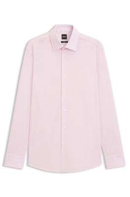 Camisa slim fit en popel&iacute;n de algod&oacute;n el&aacute;stico de planchado f&aacute;cil, Rosa claro