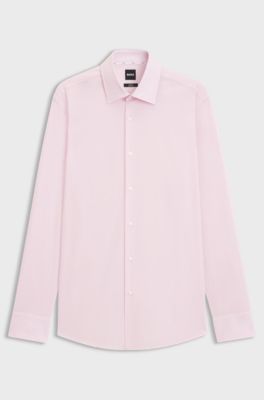 Camicia slim fit in popeline di cotone elasticizzato facile da stirare, Rosa chiaro