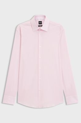 Slim-fit shirt in easy-iron stretch-cotton poplin, light pink