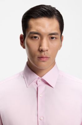 Slim-fit shirt in easy-iron stretch-cotton poplin, light pink