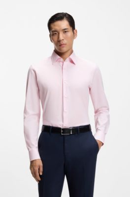 Camisa slim fit en popel&iacute;n de algod&oacute;n el&aacute;stico de planchado f&aacute;cil, Rosa claro