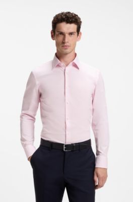 Slim-fit shirt in easy-iron stretch-cotton poplin, Light Pink