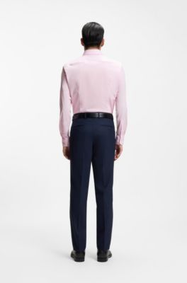 Camisa slim fit en popel&iacute;n de algod&oacute;n el&aacute;stico de planchado f&aacute;cil, Rosa claro