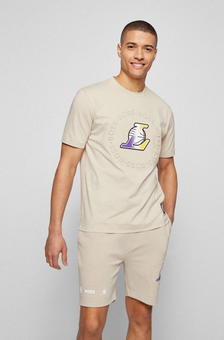 Relaxed-fit T-shirt van BOSS & NBA met dubbel merkaccent, NBA Lakers