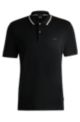 Polo slim fit de algodón con cuello a rayas, Negro