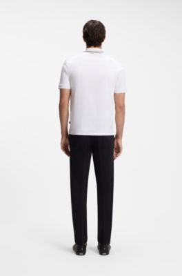 Slim-fit polo shirt in cotton with striped collar, White