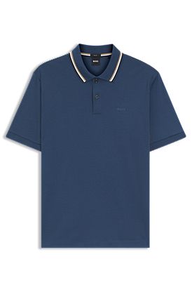 Slim-fit polo shirt in cotton with striped collar