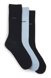 Lot de trois paires de chaussettes mi-mollet en coton mélangé, Noir  /  Bleu